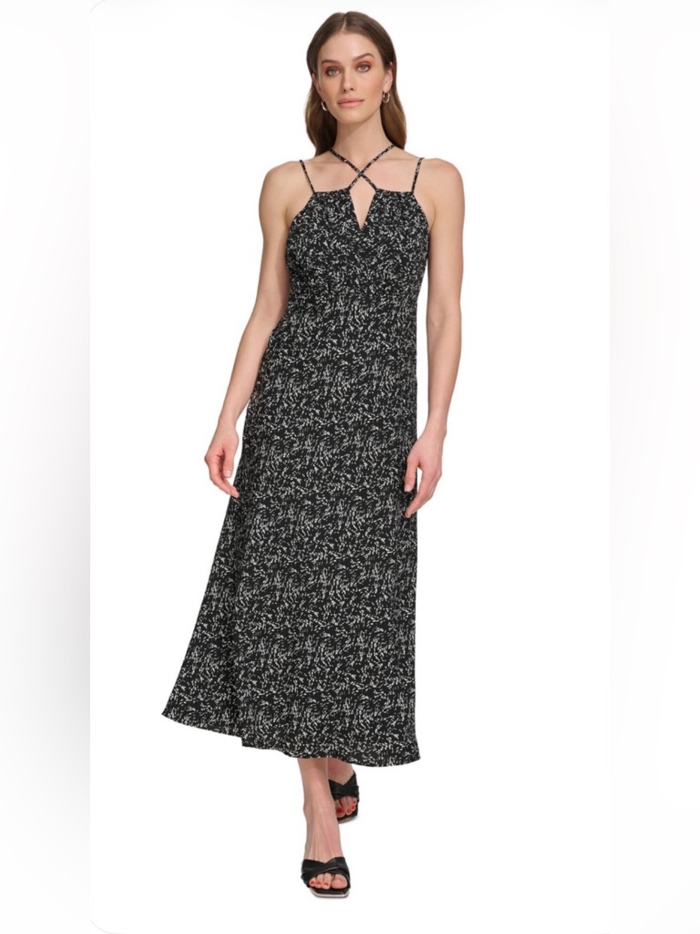 NWT DKNY Women's Printed Strappy Sleeveless Midi Dress